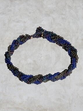 Blue and Purple Iris Bead Woven Bracelet New